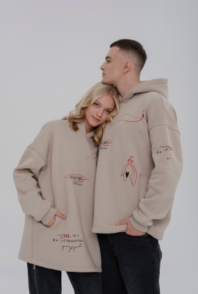Худі бежевий з вишивкою Головне, XS/S